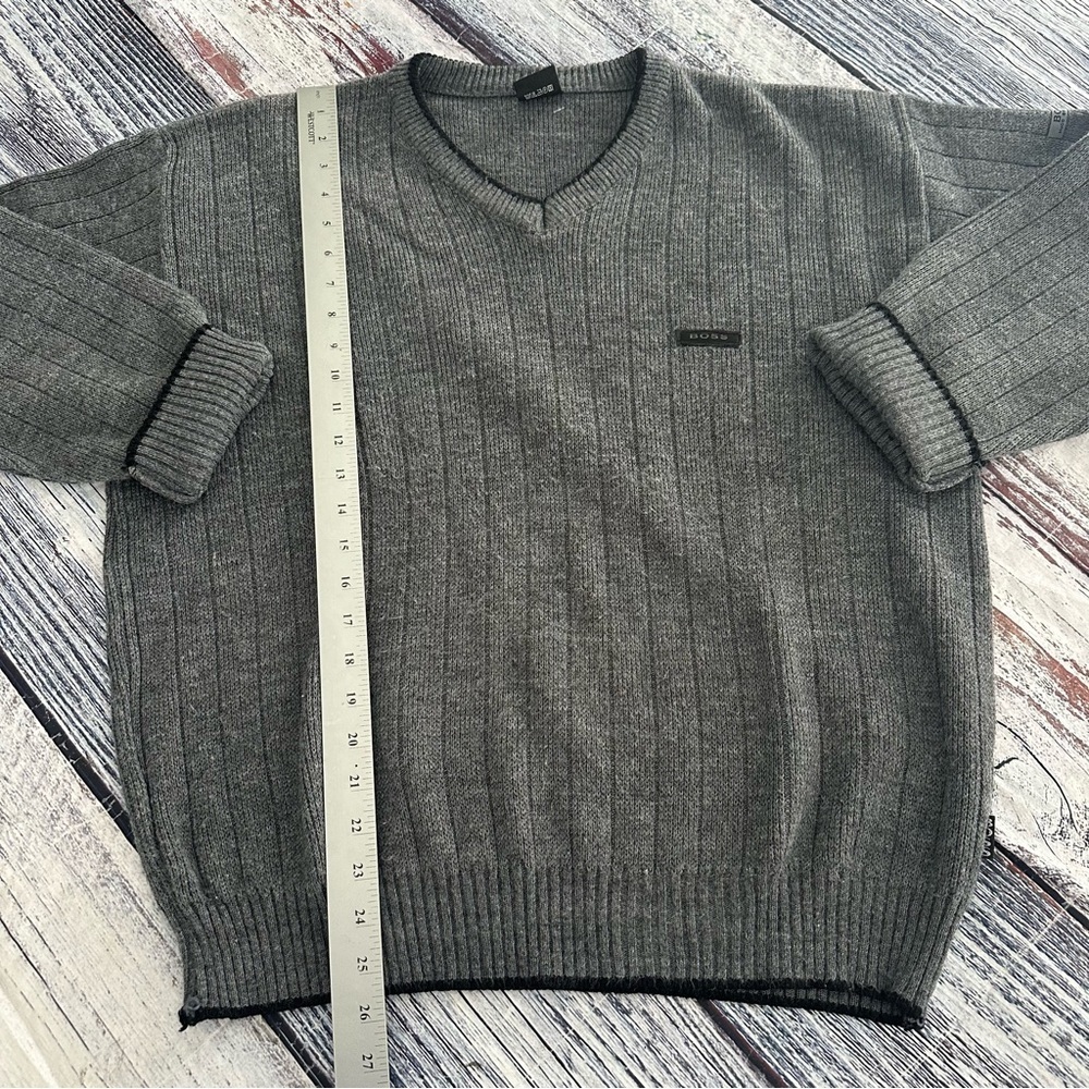 Vintage Hugo Boss Ribbed Cotton Knit Gray Sweater - Picture 9 of 9